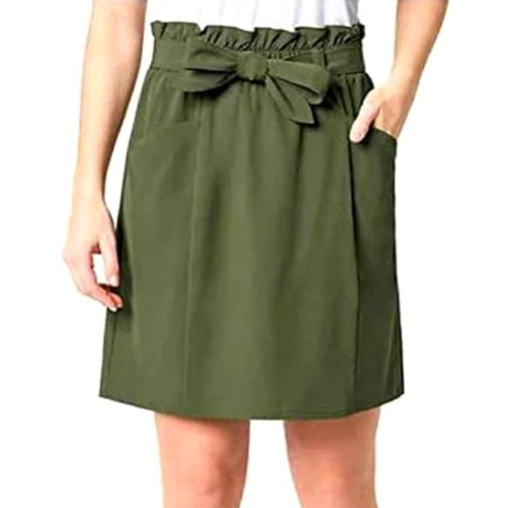 MONDETTA GREEN KHAKI PAPER BAG WAIST MINI SKIRT SIZE XL NEW WITH TAGS
